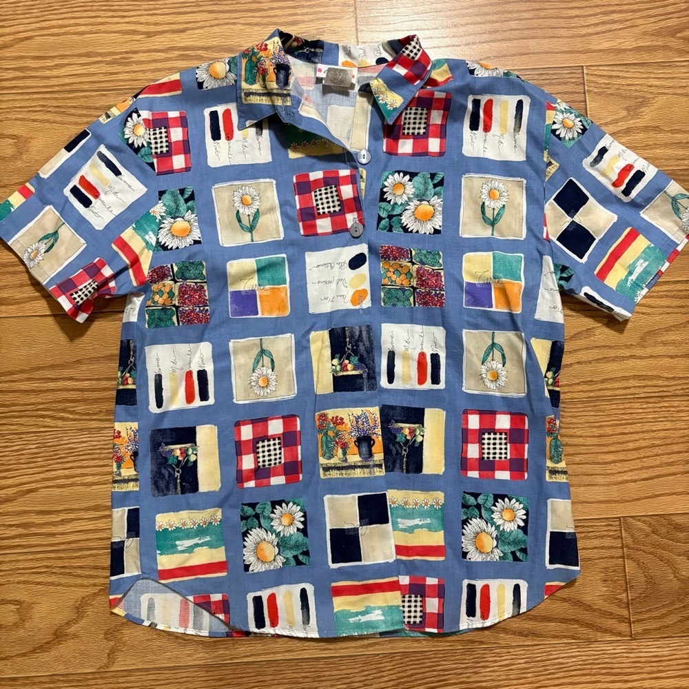Vintage 1980s Act III Outdoor Gardening Floral Button Down Shirt Women’s XL